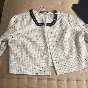 Karl Lagerfeld White Tweed Jacket with Black Trim